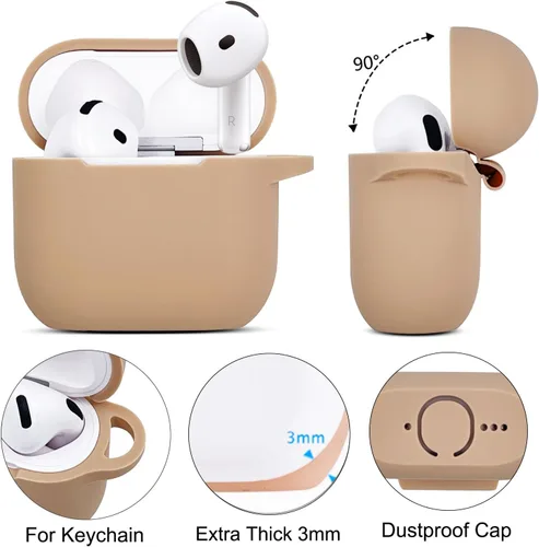 Miniatura 4 de KOUJAON Funda compatible con AirPods 4, funda protectora de silicona suave con llavero de pulsera, compatible con auriculares inalámbricos Apple Té