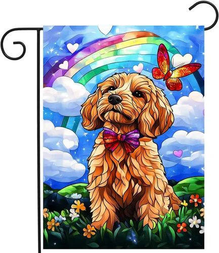 Miniatura 15 de Bandera floral de jardín Golden Retriever para jardín, banderas de bienvenida para exteriores de 12 x 18 pulgadas, bandera de perro de flores