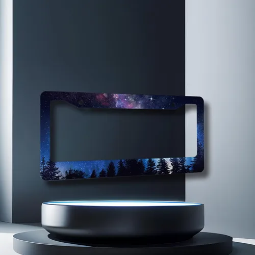 Miniatura 7 de Marco de matrícula de Galaxy Forest, diseño de estrellas espaciales, color azul, morado, personalizable, colorido, acero inoxidable, divertida placa
