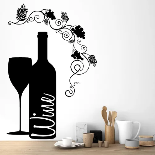 Miniatura 2 de Vinilo adhesivo de pared botella de vino vidrio uva alcohol bar pegatinas (ig4232) marrón