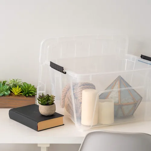 Miniatura 8 de IRIS USA Caja de almacenamiento de plástico de 32 QT con tapa y cierres - Juego de 6 - Sin BPA, solución organizadora transparente, contenedores