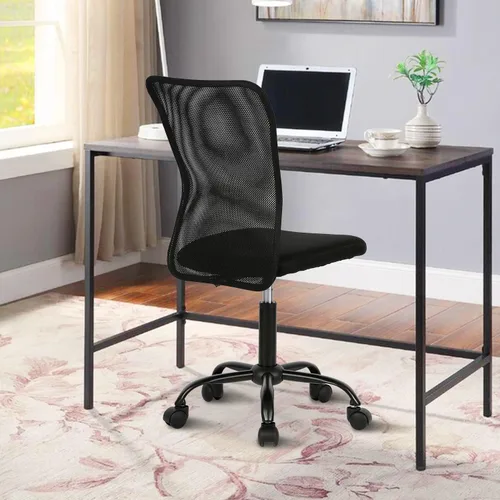 Miniatura 8 de Silla de oficina pequeña, silla de escritorio sin brazos con ruedas, silla ergonómica para computadora con soporte lumbar, silla giratoria de malla