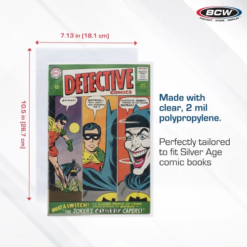 Miniatura 2 de BCW Bolsas de cómics Silver Age (paquete de 500) – Bolsas de cómics archivales sin ácidos para cómics de la Edad de Plata Bolsas de cómics BCW