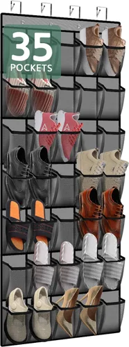 Miniatura 12 de PAULONE Organizador de zapatos de 12 bolsillos para colocar sobre la puerta, reutilizable, transpirable, bolsa grande de malla, organizador
