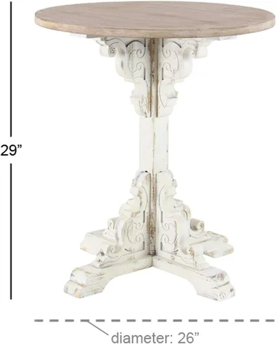 Miniatura 9 de Deco 79 Mesa auxiliar de madera con desplazamiento lateral, mesa auxiliar tallada envejecida con parte superior de madera marrón, mesa auxiliar