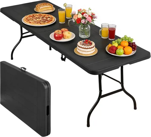 Miniatura 12 de ZENY Mesa plegable de 6 pies, mesa portátil de picnic, mesa de plástico para picnic interior y exterior, mesa para fiestas, camping, mesa plegable