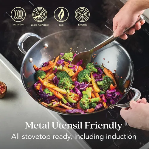 Miniatura 9 de Anolon Everlast N2 - Sartén wok/para saltear de acero al carbono, compatible con todos los tipos de cocina, utensilios de metal seguros, 14 pulgadas