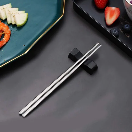 Miniatura 6 de IQCWOOD - Palillos de metal, 10 pares de palillos planos de acero inoxidable, palillos de metal reutilizables de alta calidad, 8.66 pulgadas