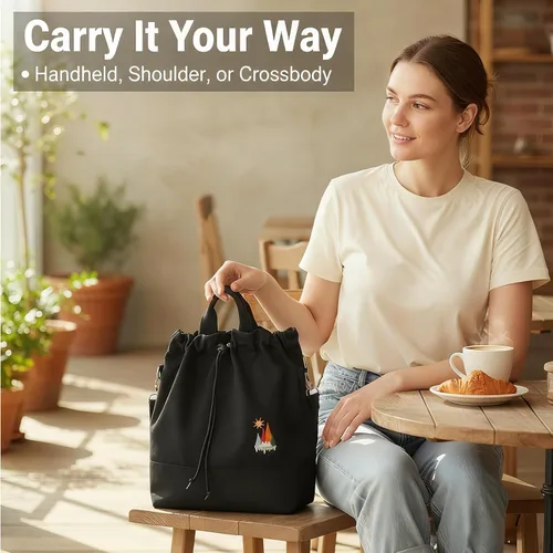 Miniatura 2 de Bolso de mano de lona para mujer, bolso de hombro informal, bolso de trabajo, bolso cruzado con bordado de sol