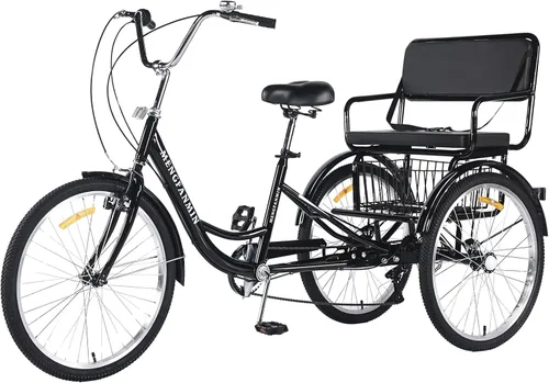 Triciclo para adultos de 7 velocidades, bicicletas de 3 ruedas con asiento trasero, triciclo para adultos de 20/24 pulgadas, ruedas bajas con cesta