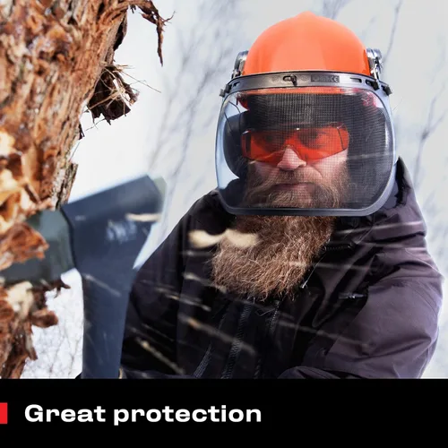Miniatura 6 de NoCry Casco de seguridad forestal industrial 6 en 1 y sistema de protección auditiva; lentes de seguridad naranja y transparente para hombres