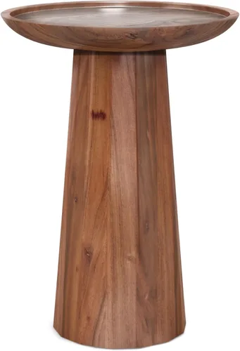 SIMPLIHOME Dayton - Mesa auxiliar redonda de madera de acacia maciza de 13 pulgadas de ancho, estilo contemporáneo en color marrón claro, coñac claro
