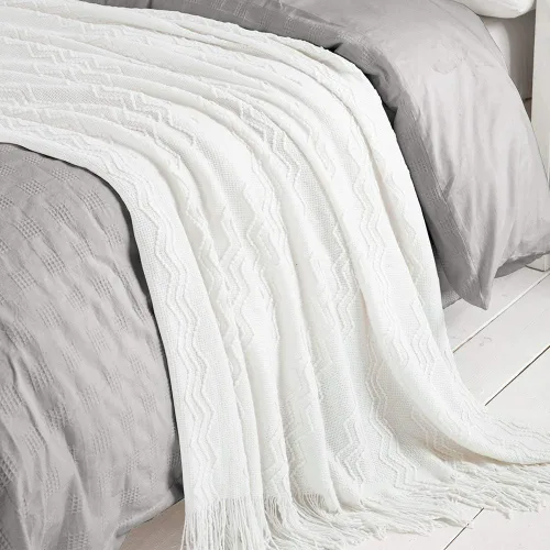 Miniatura 6 de BOURINA Manta Decorativa Tejida Color Blanco Hueso 60x80 Pulgadas con Textura Sólida Suave para Sofá y Sillón Blanco roto