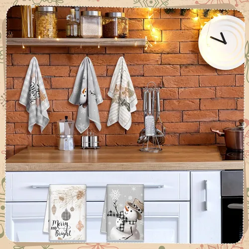 Miniatura 6 de FuWeave 6 piezas de toallas de cocina de Navidad para granja, toallas de mano de invierno 21.26 x 14.17 pulgadas, toallas de cocina absorbentes