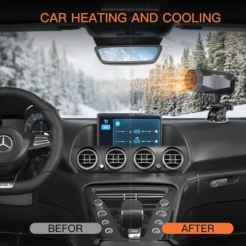 Miniatura 3 de Calefactor Máximo de 12 V 150 W para Vehículo, Giratoria de 360 Grados con Soporte de Succión, Calefactor Rápido de Coche 2 en 1 Enchufable