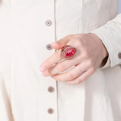 Miniatura 3 de Anillo de mujer - 1.260 in de gran tamaño chapado en oro antiguo estilo turco rojo piedra preciosa anillo vintage joyería de las mujeres J0769RED