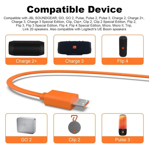 Miniatura 2 de Cable micro USB para altavoz JBL compatible con JBL Charge 3, Charge 2, Charge 2+, Flip 4, Flip 3, Flip 2, Pulse 3, Pulse 2, Go 2, Clip 2, Clip 2