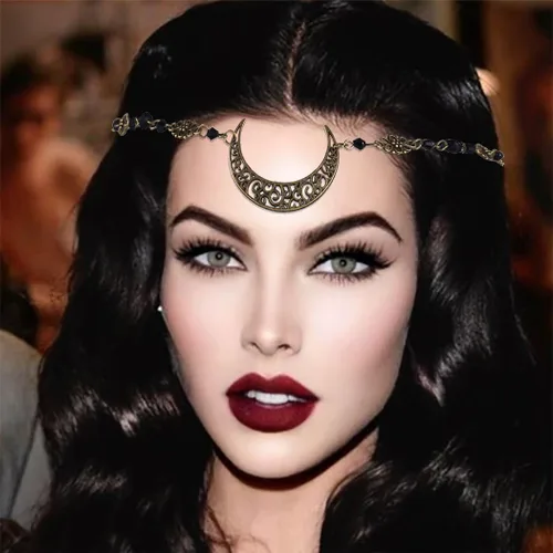 Miniatura 2 de Boho Crecent Moon Head Chain Witchy Forehead Chain Vintage Headband Chain Crystal Head Jewelry for Women