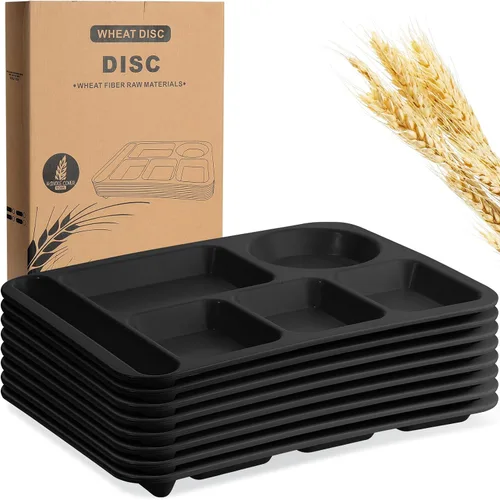 Miniatura 14 de Pinkunn 8 platos divididos irrompibles grandes de 14 pulgadas para niños y adultos, bandeja de paja de trigo apta para lavavajillas, microondas