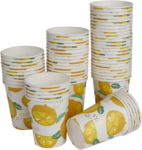 Miniatura 11 de Geeklife Vasos de papel de cereza dorada, 9 onzas de papel de cerezas, frutas y cerezas, desechables, vasos de papel decorativos a granel, 40