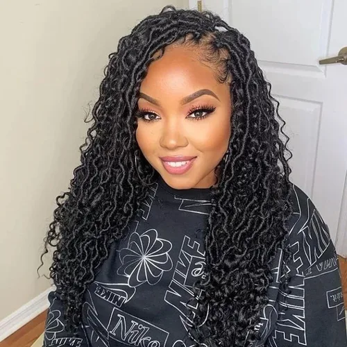 Miniatura 28 de Goddess Locs - Cabello de ganchillo de 8 pulgadas, 6 paquetes de rastas sintéticas de cabello de ganchillo para mujeres negras, cabello suave 1b