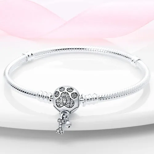 Miniatura 4 de KUNSIR Pulsera de cadena de serpiente de plata de ley 925 con circonita cúbica 5A, hebilla de garras linda compatible con dijes Pandora, pulseras
