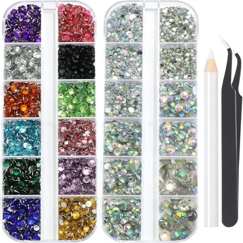 Miniatura 35 de 3520 diamantes de imitación de uñas color dorado champán para uñas, multiformas con parte trasera plana, diamantes de imitación redondos