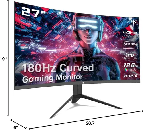 Miniatura 7 de KTC Monitor para juegos de 27 pulgadas, monitor curvo 1440P, 180Hz, 144Hz, 2K, 1500R, 1ms, compatible con FreeSync/G-Sync, DisplayPort/HDMI/USB