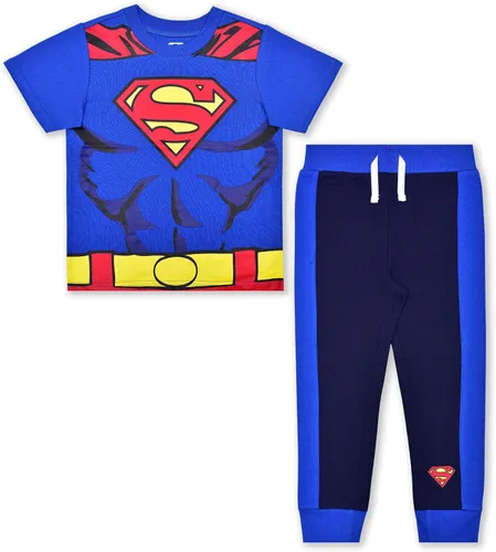 DC Comics Batman and Superman - Conjunto de camiseta y pantalones deportivos para niños pequeños y pequeños, azulazul marino o grisazulnegro
