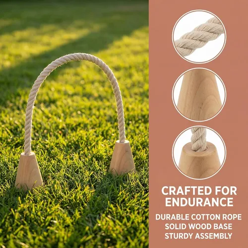 Miniatura 8 de Juego de 5 cubos de cuerda de algodón para croquet con base de madera, portátil, ligero, juego de césped familiar para actividades al aire libre