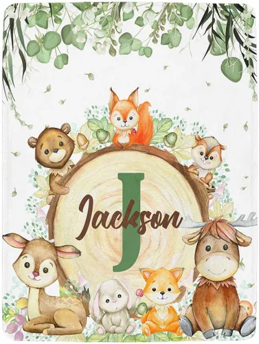 Miniatura 13 de Artsadd Manta personalizada con nombre, manta personalizada de animales de la selva, manta personalizada de safari para niños, niñas, baby shower