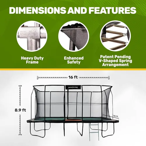 Miniatura 2 de JumpKing Trampolín rectangular para exteriores con recinto, escalera y red, cama elástica recreativa grande para niños y adultos, cumple con ASTM