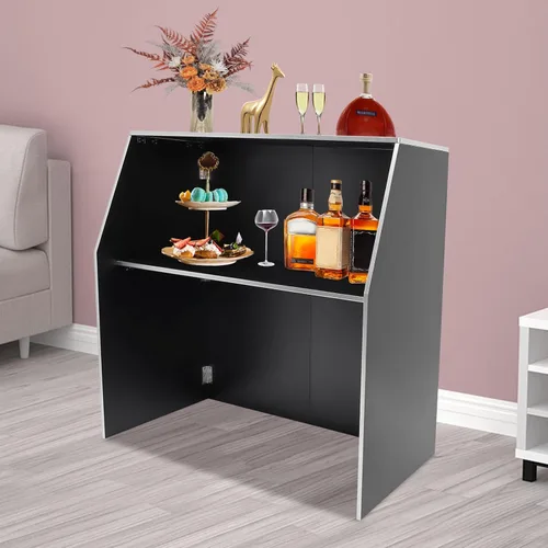 Miniatura 2 de Barra de eventos portátil plegable con estantes superiores y medios, 47.75 x 19.5 x 42.75 pulgadas, gabinete de bar portátil plegable para fiestas