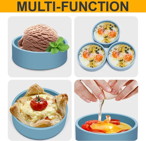 Miniatura 7 de Molde y sartén de huevo para freidora de aire de silicona 3 Pack - Fabricante de bocados de huevo reutilizable para horno y microondas - Azul