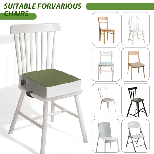 Miniatura 6 de Asiento elevador para mesa – PU impermeable fuerte apoyo asiento elevador para mesa de comedor, silla elevadora portátil con correas elásticas Verde