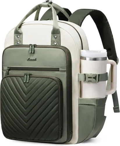 Miniatura 26 de LOVEVOOK Mochila para laptop para mujer, mochila de trabajo de moda con puerto USB, mochilas impermeables para el trabajo., Caqui-beige, 15,6 pulg.