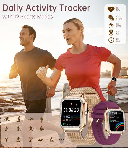 Miniatura 6 de Reloj inteligente para mujer (respuesta/hacer llamadas) 1.59 pulgadas rastreador de actividad física con monitor de sueño de frecuencia cardíaca
