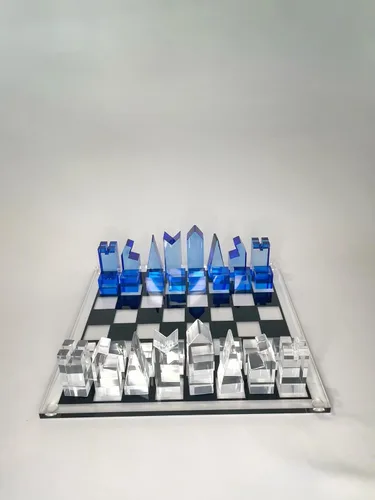 Miniatura 2 de Juego de ajedrez acrílico de lujo, diseño sofisticado y elegante, varios colores disponibles (transparente/azul-azul)