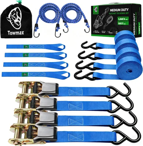 Miniatura 22 de Correas de trinquete retráctiles (paquete de 4) – Correas de trinquete autorretractables de 1 pulgada x 10 pies con bucles suaves, correas de amarre