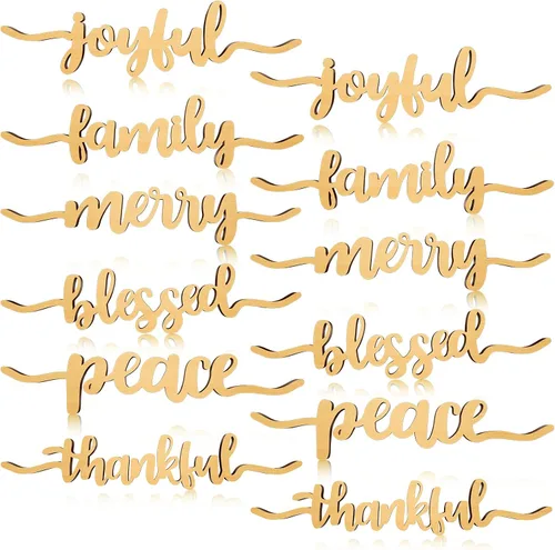 Miniatura 7 de 12 piezas de letras de madera para decoración de mesa de Navidad, letreros de madera rústicos con texto "Thankful Blessed Merry Joyful Peace