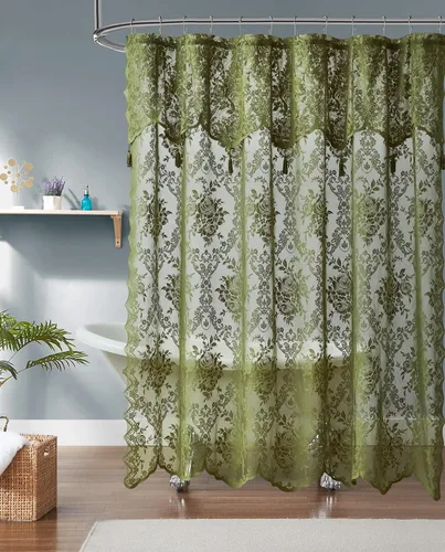Miniatura 19 de Warm Home Designs Cortina de Ducha para Cabina Negra de 36 x 72 Pulgadas con Cenefa Adjunta y 4 Borlas. Cortina de Ducha Pequeña de Encaje de Lujo