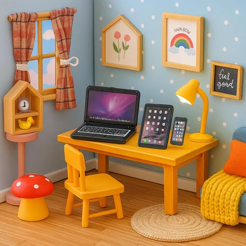 Miniatura 6 de Juego de 3 piezas de casa de muñecas en miniatura negro con tableta portátil de metal y teléfono inteligente para escala 1/6 1/12, muebles de casa