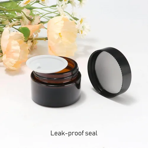 Miniatura 7 de Tarros de vidrio ámbar de 1 oz, paquete de 24 recipientes vacíos para cosméticos con tapas de rosca negras, tarros redondos recargables para loción