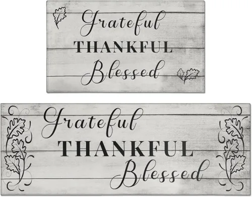 Miniatura 9 de Grateful Thankful Blessed - Juego de 2 alfombras de cocina antideslizantes beige y alfombrillas acolchadas cómodas para cocina, suelo de cocina
