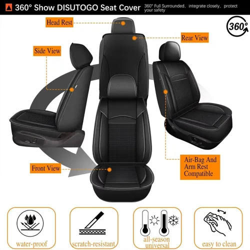 Miniatura 6 de DISUTOGO Fundas de asiento delantero para Ford Expedition 2011-2021: funda de asiento de automóvil de cuero de seda de hielo, impermeable, 015-negro