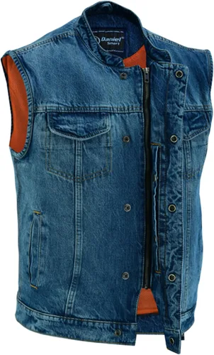 Miniatura 7 de Daniel Smart Men Denim Vest Scoop Collar Motorcycle Vest for Men with Inside Carry Pockets & Hidden Zipper