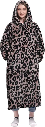 Miniatura 36 de Waitu - Sudadera tipo manta, para regalar a hombre o mujer, muy cálida y acogedora, gigantesca, con capucha, de gruesa franela, con mangas y un Negro