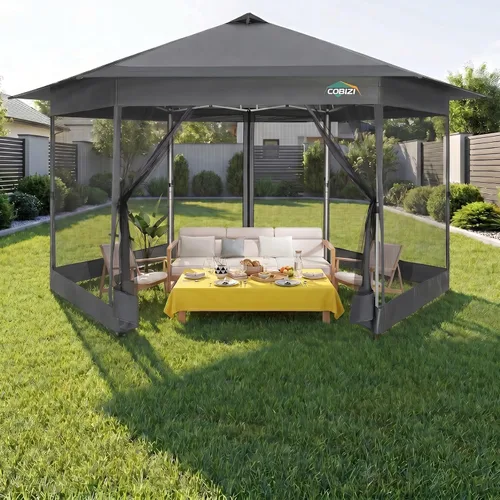 Miniatura 12 de COBIZI 12x12 Tienda instantánea de campaña para exteriores con toldo a la venta - Toldo de metal impermeable para exteriores mejorado - Tienda Café