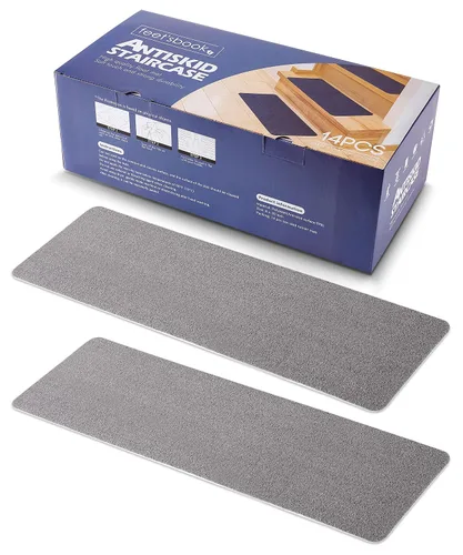 Peldaños antideslizantes para escaleras, seguras para niños, ancianos y mascotas, juego de 14 piezas, autoadhesivo, 8 x 30 pulgadas, gris