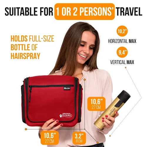 Miniatura 4 de Bolsa de aseo de viaje para hombres y mujeres - Organizador grande colgante de artículos de tocador - Bolsa de higiene impermeable con gancho L Rojo